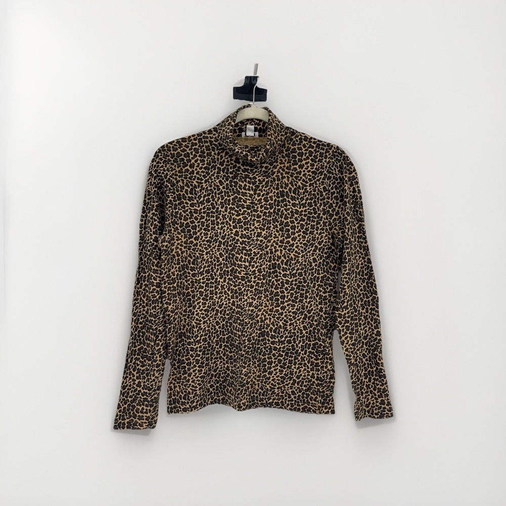 J. Crew Tissue Turtleneck Top Small Leopard Print Long Sleeve Cotton Women's - Picture 2 of 7